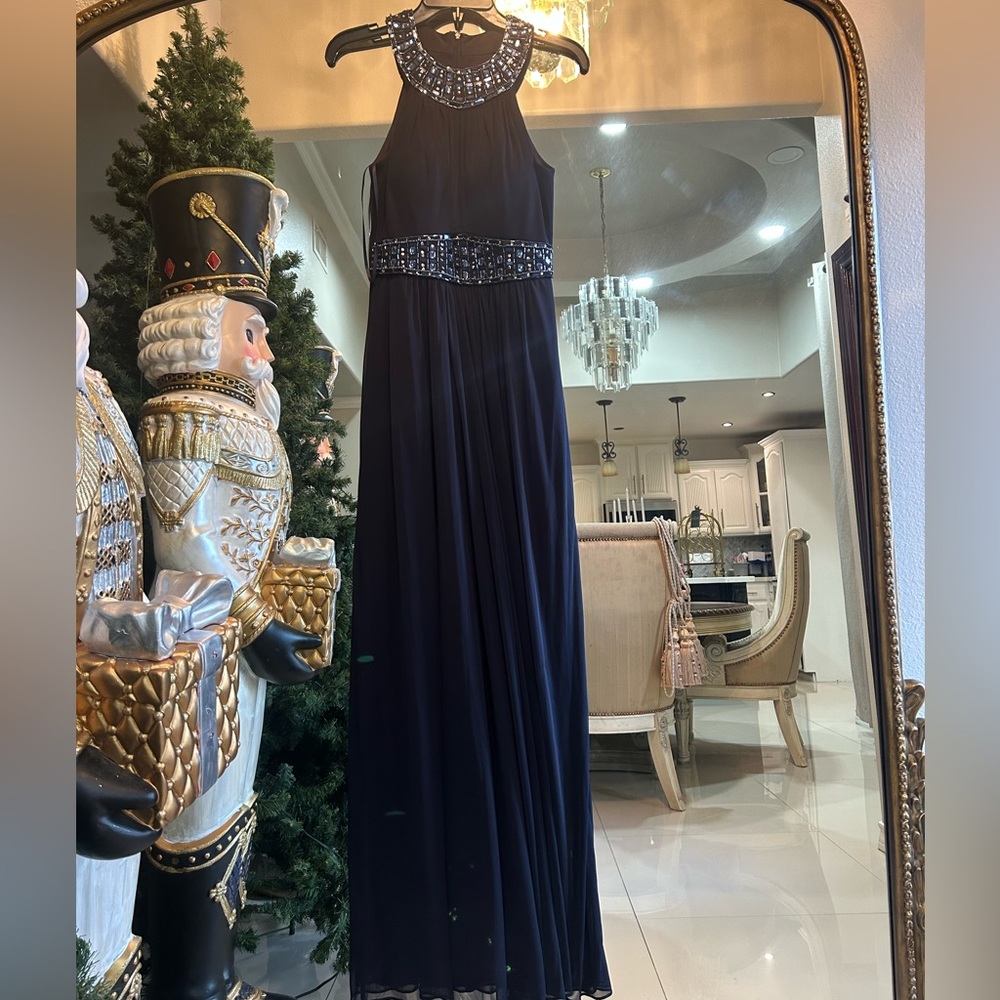 Long Navy blue halter dress